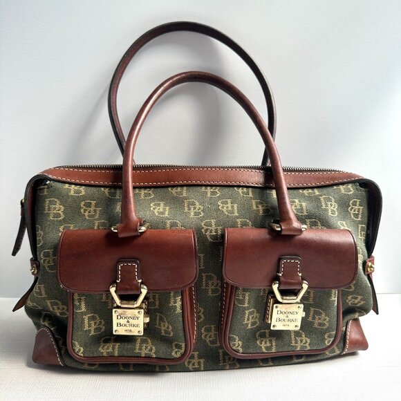 Dooney and Bourke Signature Logo Zip Top Satchel Canvas and Leather - Picture 14 of 16